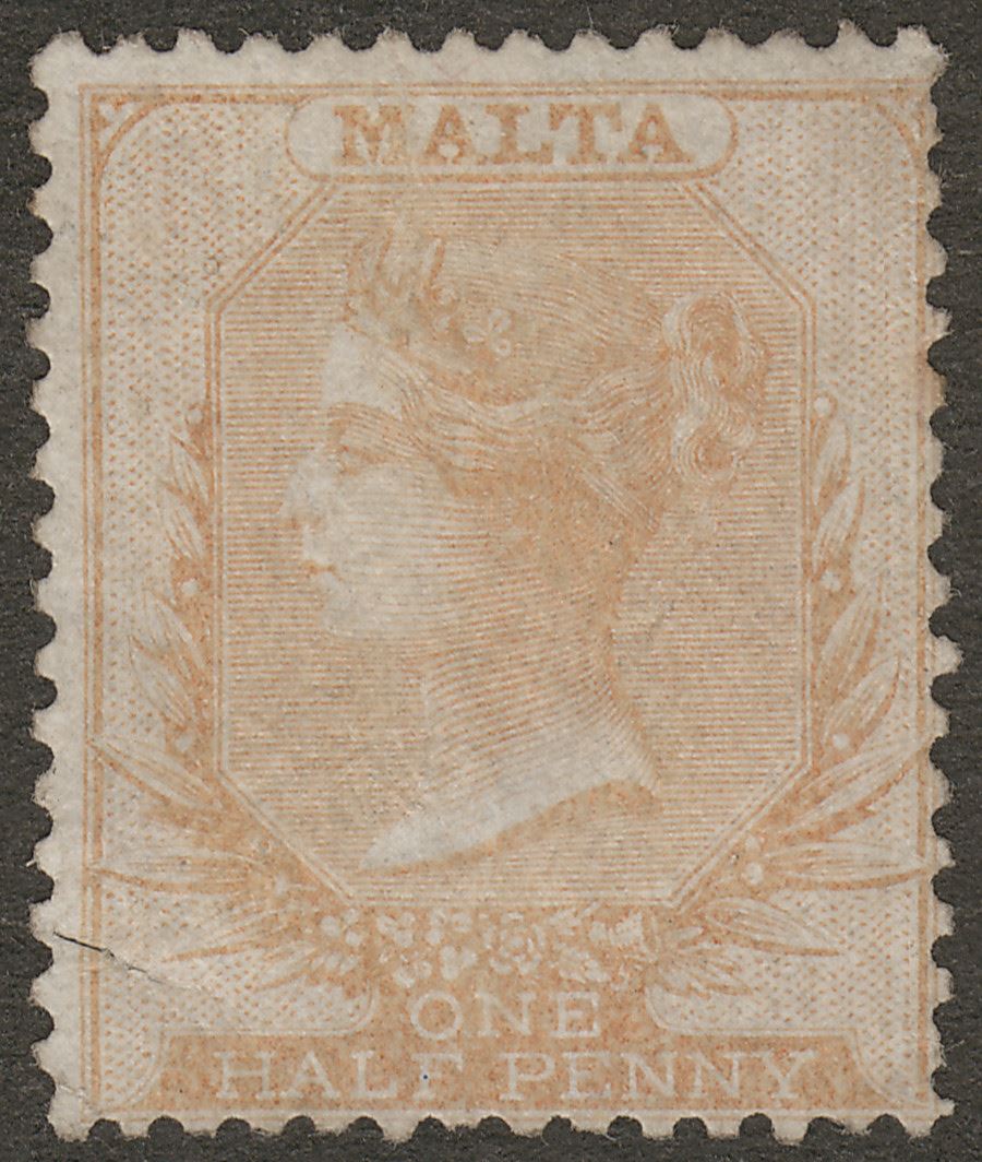 Malta 1863 QV unwmk ½d Pale Buff perf 14 Unused SG3a cat £850 as Mint w tear