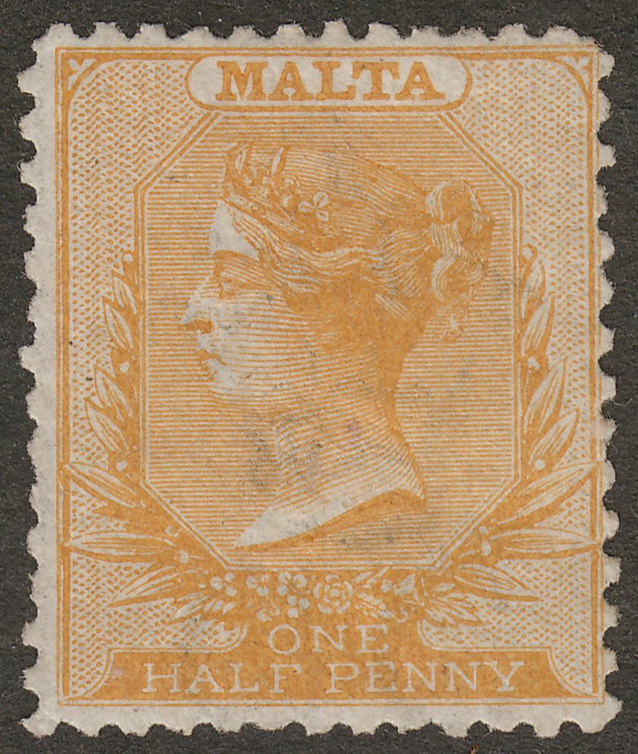 Malta 1871 Queen Victoria wmk CC ½d Yellow-Orange perf 12½ Mint SG15 cat £400