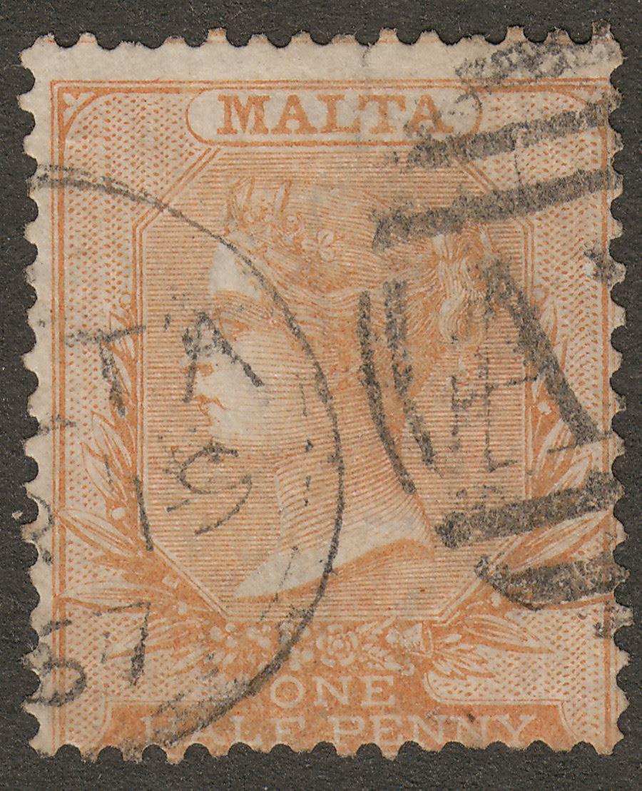 Malta 1867 QV wmk CC ½d Orange-Brown? perf 14 Used SG6 with 1867 Postmark