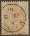 Click for more photos and details Malta 1881 QV wmk CC ½d Yellow? perf 14 Used SG13 with 1881 Postmark