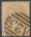 Click for more photos and details Malta 1878 QV wmk CC ½d Yellow-Buff perf 14x12½ Used SG16 cat £100