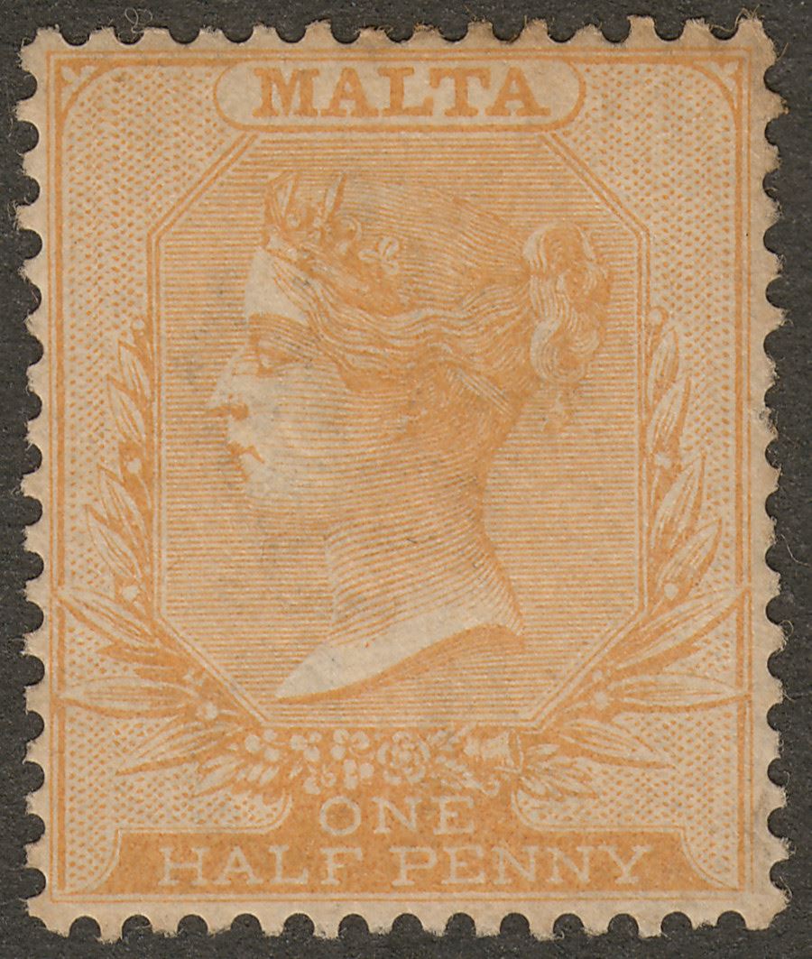 Malta 1882 Queen Victoria wmk CA ½d Orange-Yellow Mint SG18 cat £40 toned gum