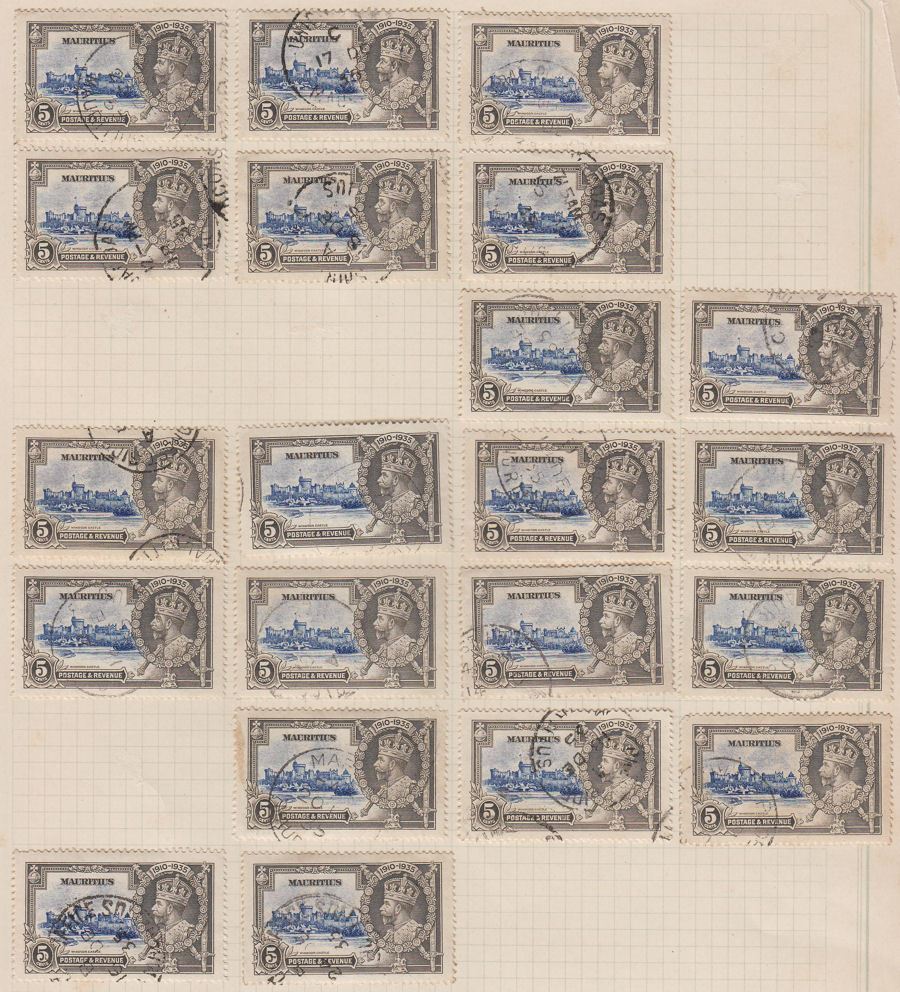 Mauritius 1935 KGV Silver Jubilee 5c Selection Used on Pages SG245 - 68 stamps