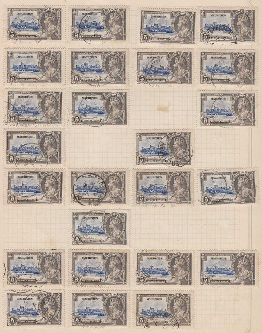 Mauritius 1935 KGV Silver Jubilee 5c Selection Used on Pages SG245 - 68 stamps