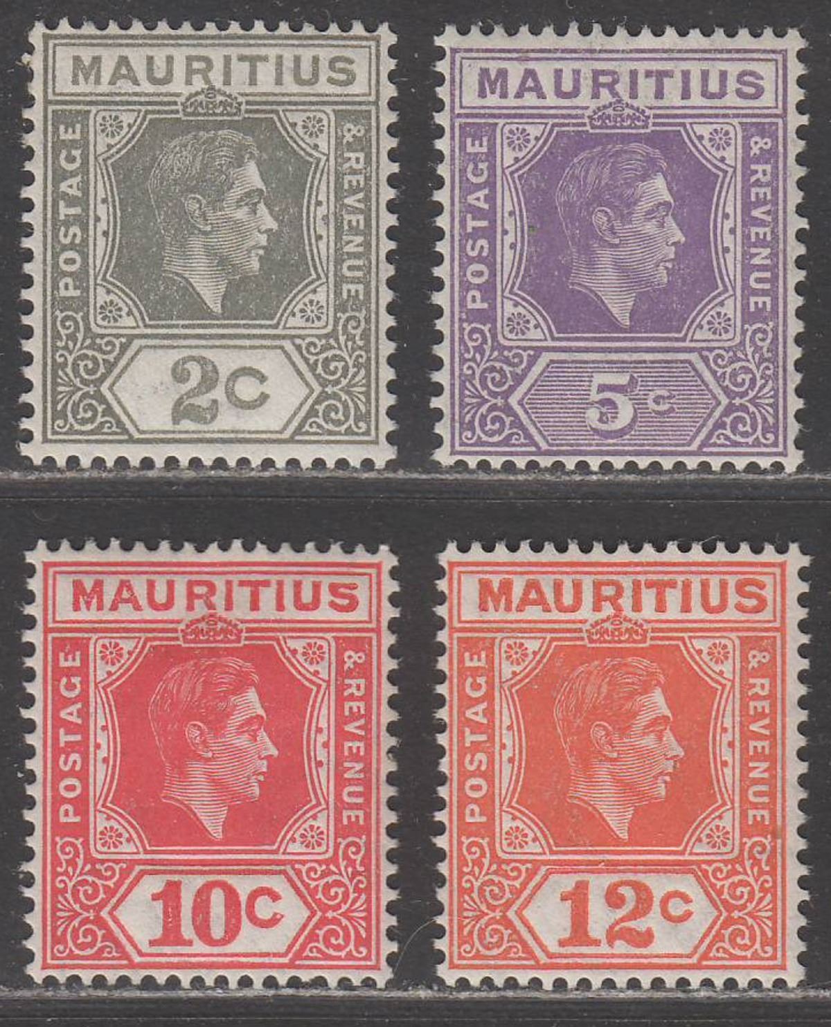 Mauritius 1942 King George VI Selection to 12c perf 15x14 Mint cat £158
