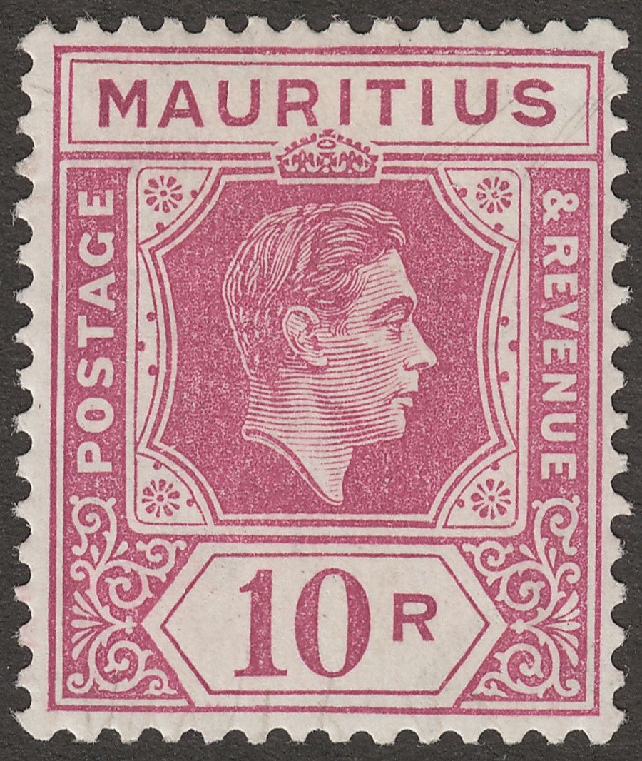 Mauritius 1938 KGVI 10r Reddish Purple Chalky Paper Mint SG263