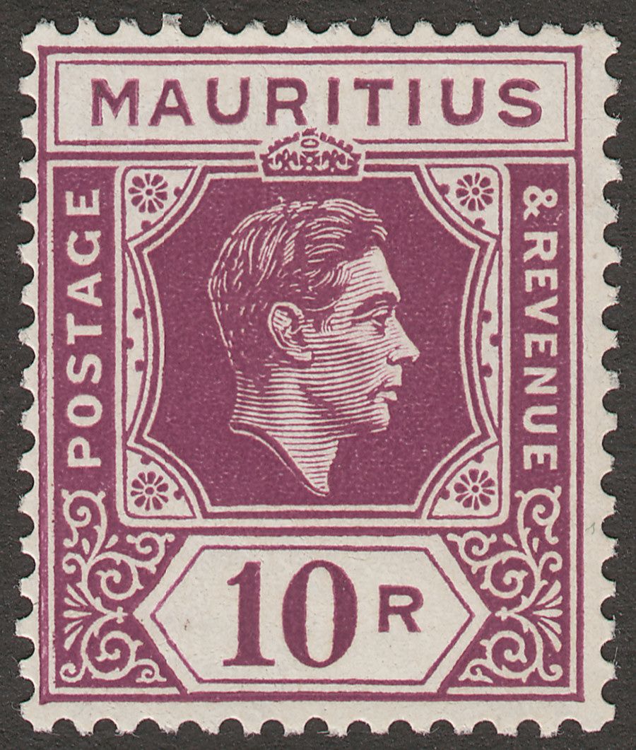 Mauritius 1948 KGVI 10r Deep Purple Chalky Paper Mint SG263 var