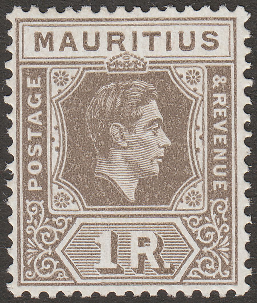 Mauritius 1943 KGVI 1r Grey-Brown Ordinary Paper Mint SG260b