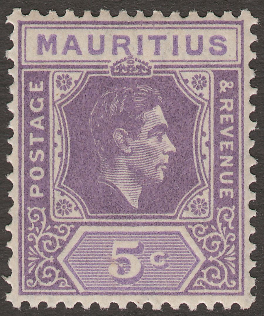 Mauritius 1942 KGVI 5c Dull Lavender and Lavender Mint SG255 var
