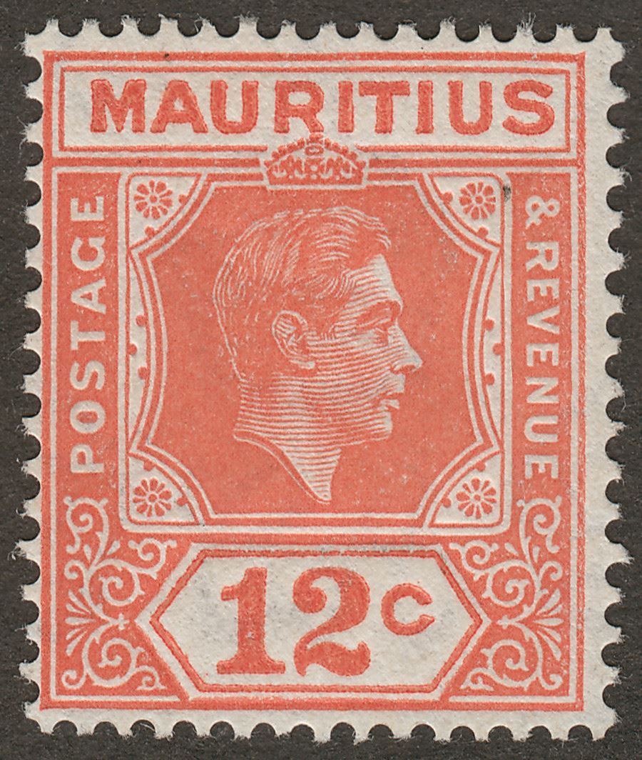 Mauritius 1942 KGVI 12c Salmon perf 15x14 Mint SG257a