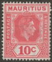 Mauritius 1942 KGVI 10c Pale Reddish Rose perf 15x14 Mint SG256c