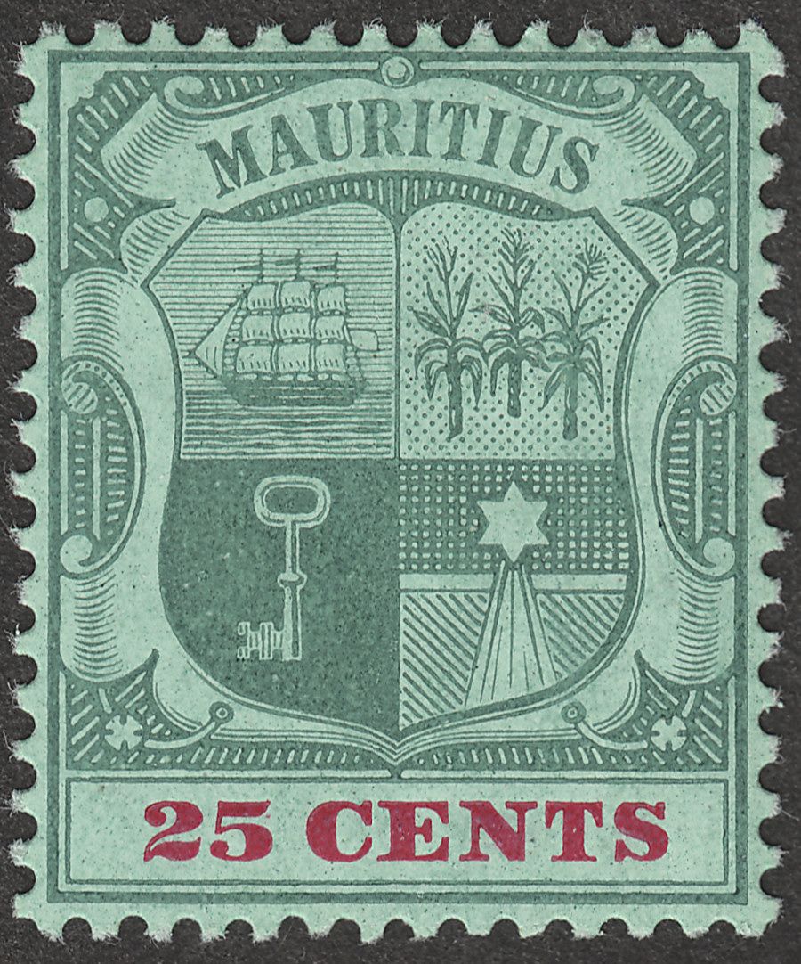 Mauritius 1902 KEVII 25c Green and Carmine on Green Chalky Crown CA Mint SG151a