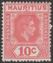 Click for more photos and details Mauritius 1942 KGVI 10c Pale Reddish Rose perf 15x14 Mint SG256c