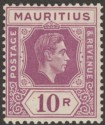 Mauritius 1938 KGVI 10r Reddish Purple variety Damage to Keyplate Mint SG263var