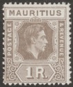 Click for more photos and details Mauritius 1943 KGVI 1r Grey-Brown Ordinary Paper Mint SG260b