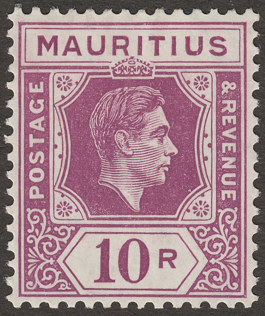 Mauritius 1938 KGVI 10r Reddish Purple Chalky Paper Mint SG263
