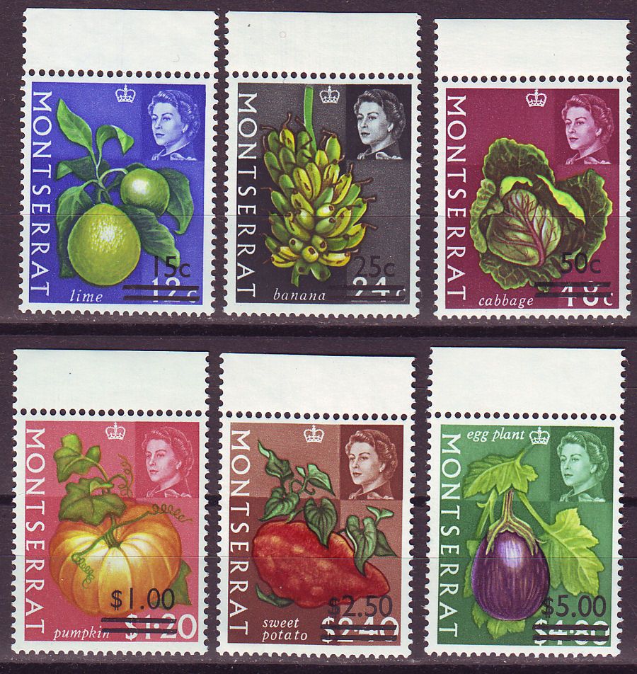 Montserrat 1968 QEII Fruit and Plants Surcharge Set Mint SG194-SG199