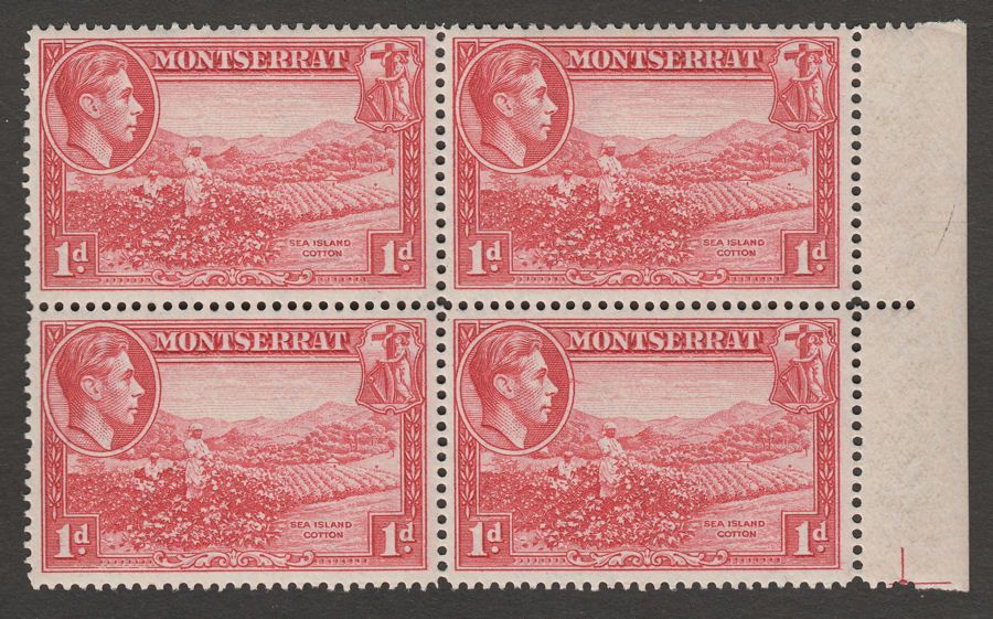 Montserrat 1938 KGVI 1d Carmine perf 14 Mint Block SG102a