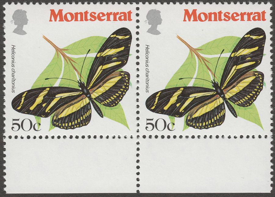 Montserrat 1981 QEII Butterflies 50c wmk upright Pair Mint SG486w