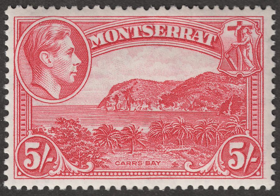 Montserrat 1938 KGVI 5sh Rose-Carmine perf 13 Mint SG110