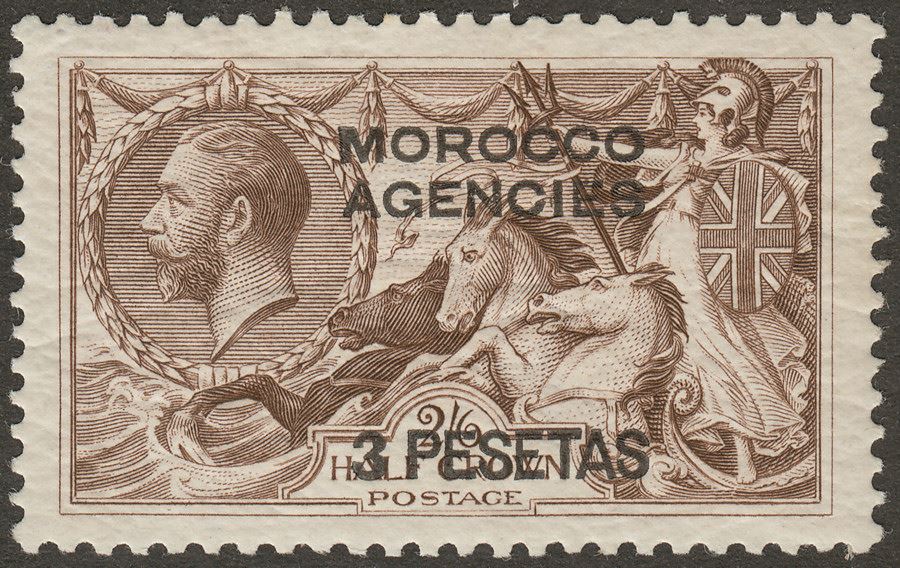 Morocco Agencies Spanish 1926 KGV Seahorse 3p on 2sh6d Ch-Brown Brad Mint SG142