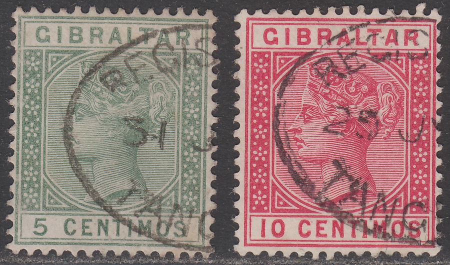 Gibraltar used Morocco 1889 QV 5c, 10c Used w TANGIER Registered Oval postmarks