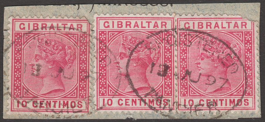 Gibraltar used Morocco 1897 QV 10c x3 Used on Piece w Reg TANGIER oval postmarks
