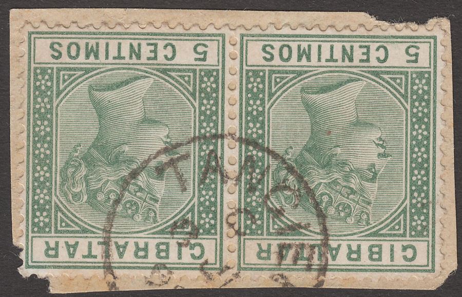 Gibraltar used Morocco 1889 QV 5c x2 Used on Piece w TANGIER postmark SG Z141