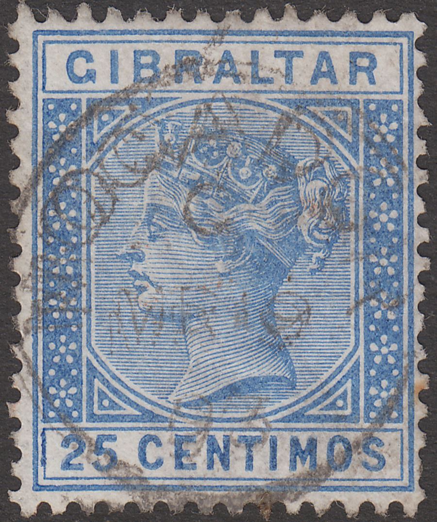 Gibraltar used Morocco 1893 QV 25c Used with MOGADOR postmark SG Z87 cat £29