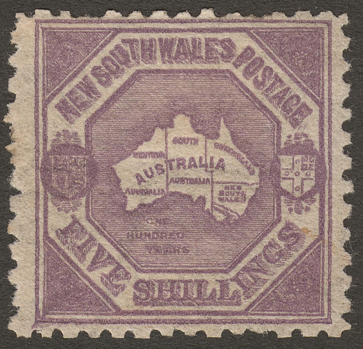 New South Wales 1889 Map 5sh Deep Purple Mint SG261 cat £425 Australia