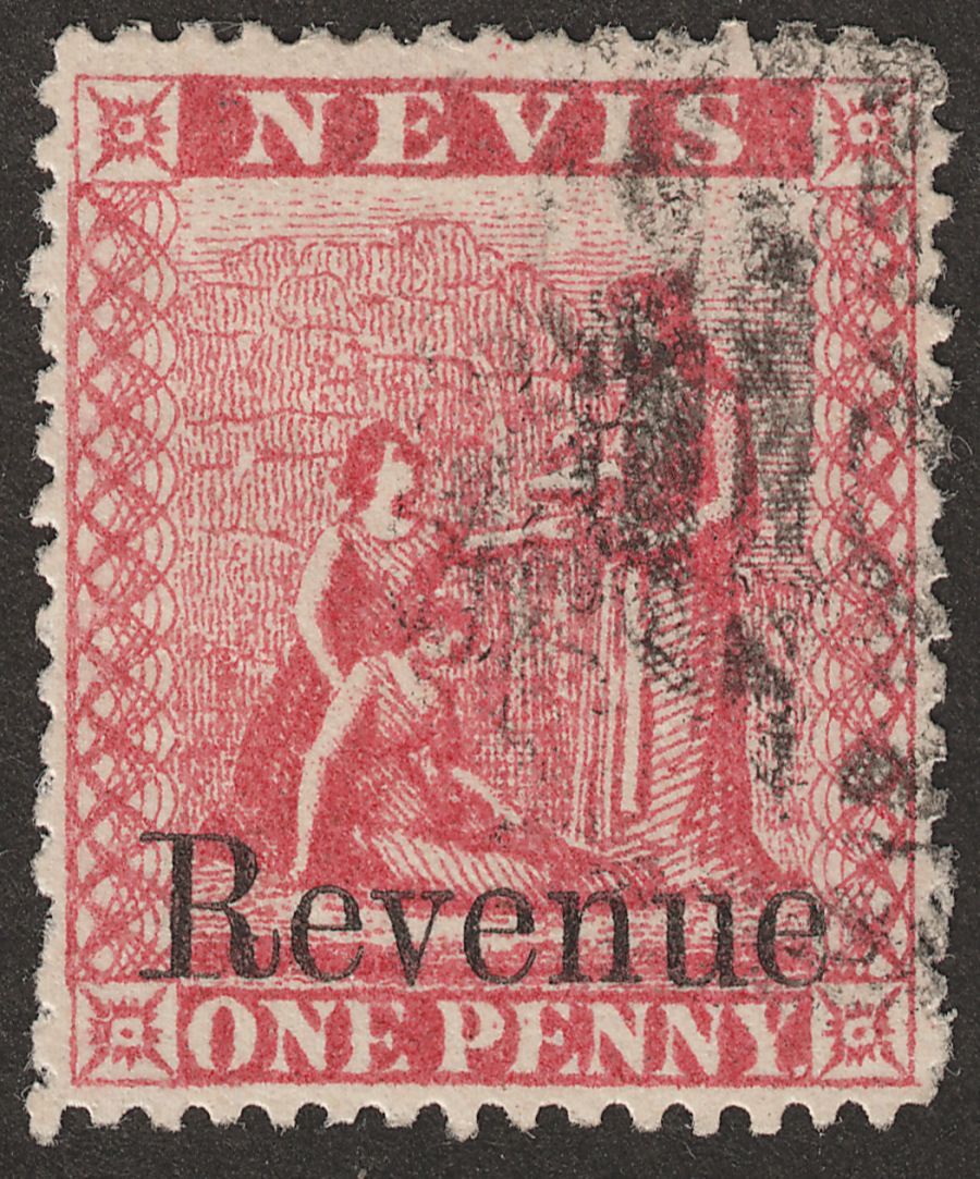 Nevis 1882 QV Spring Revenue Overprint 1d Rose Postally Used SG F2