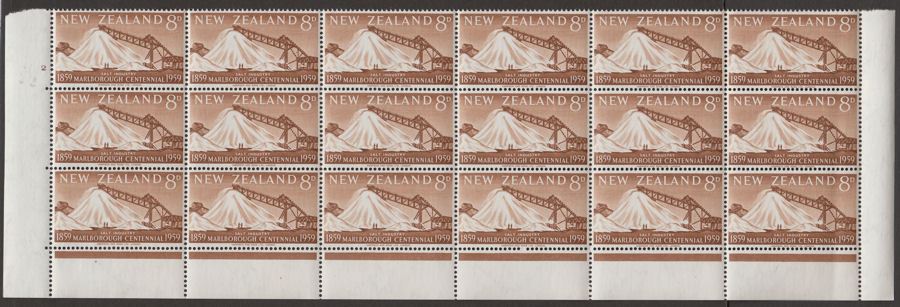 New Zealand 1959 QEII Marlborough Centennial Set in Blocks of 18 Mint SG772-774
