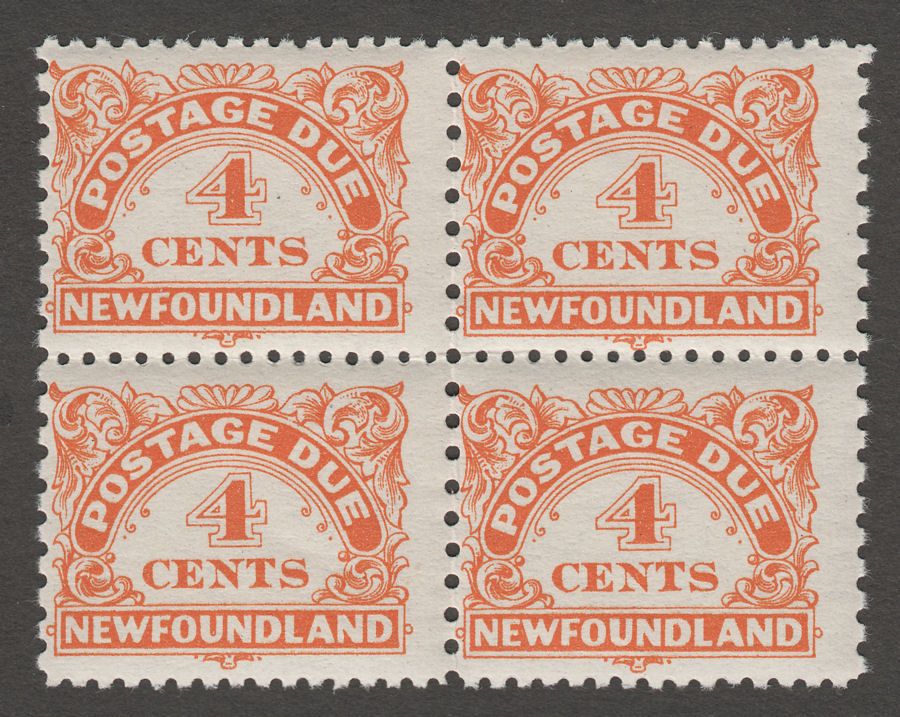 Newfoundland 1948 KGVI 4c Postage Due perf 11x9 Mint Block SG D4a