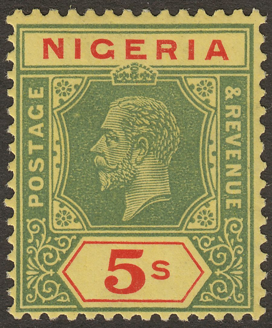 Nigeria 1932 KGV 5sh Green and Red on Pale Yellow Die I Mint SG28a