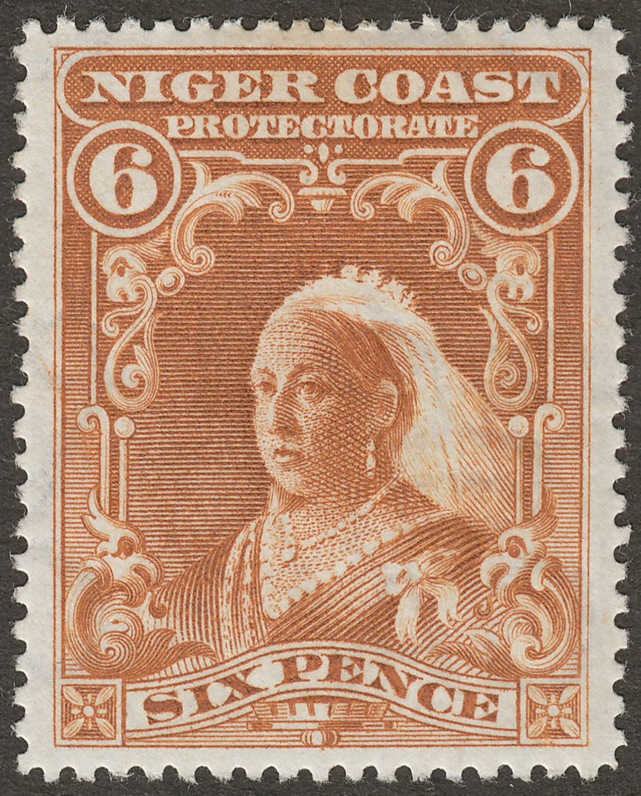 Niger Coast 1898 QV 6d Yellow-Brown perf 14½-15 Watermark Reversed Mint SG71x