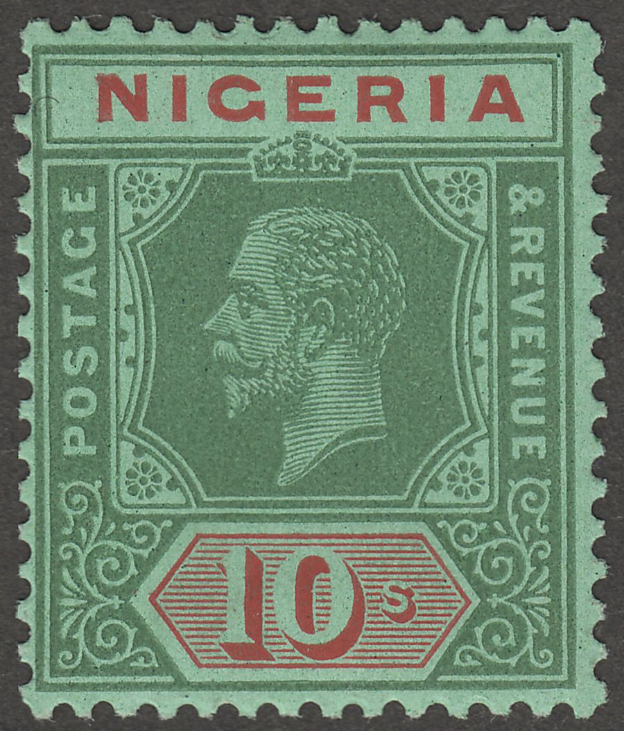 Nigeria 1932 KGV 10sh Green and Red on Green Die I Mint SG29a