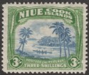 Niue 1938 KGVI Canoe 3sh Blue and Yellowish Green wmk Single Mint SG77
