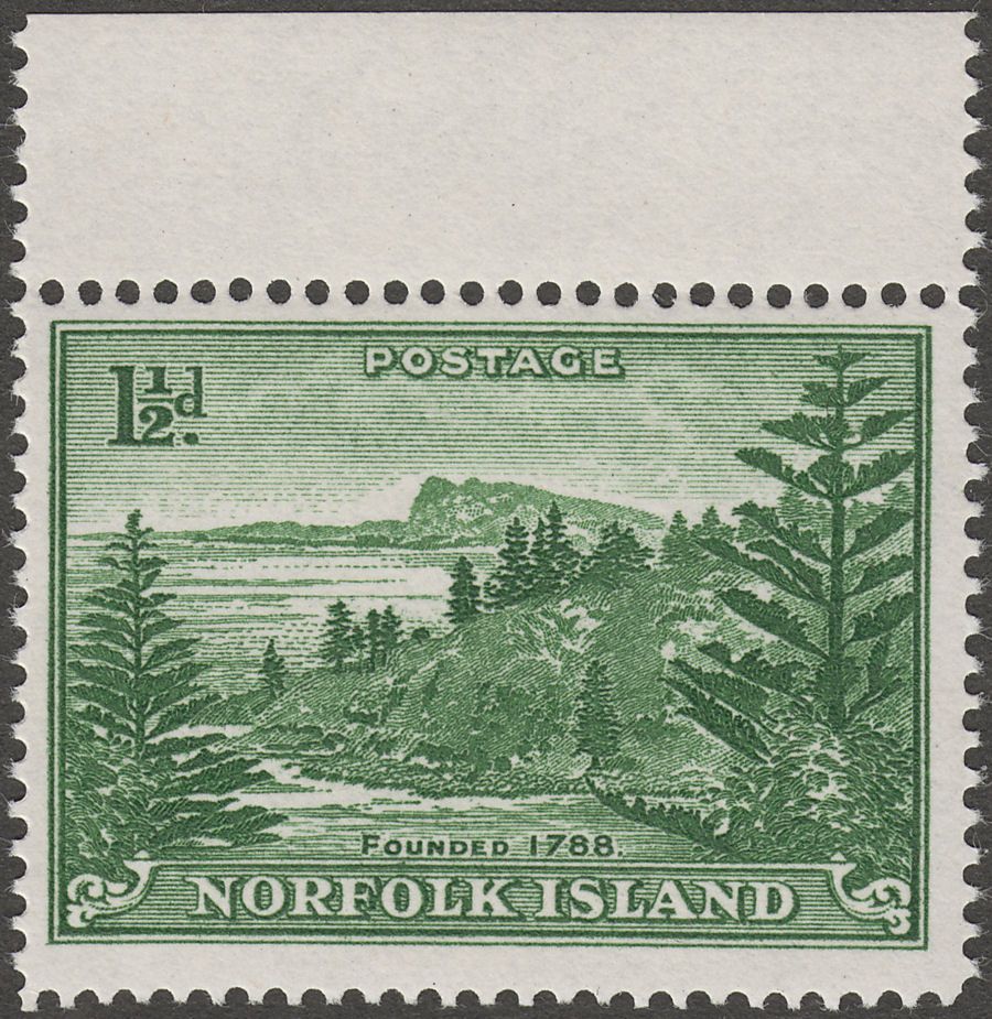 Norfolk Island 1956 KGVI Ball Bay 1½d Emerald-Green on White Paper Mint SG3a