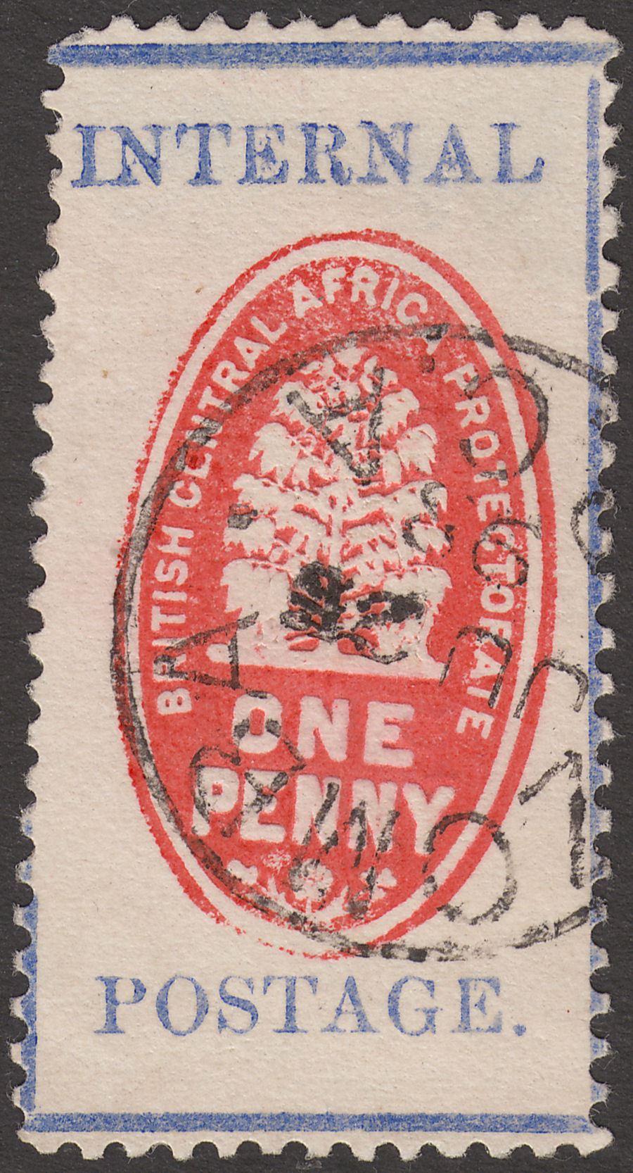 British Central Africa 1898 QV 1d Cheque Stamp perf 12 Used SG57a Mis Perforated