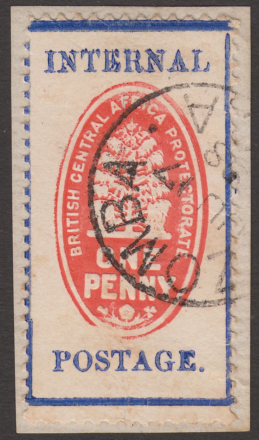 British Central Africa 1898 QV 1d Cheque Stamp perf 12 Used Piece SG57a cat £45