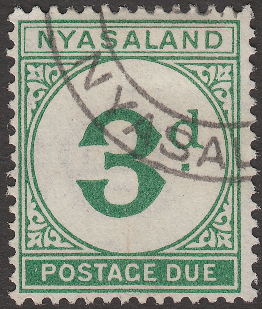 Nyasaland 1950 KGVI Postage Due 3d Green Used SG D3 cat £6