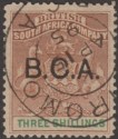Click for more photos and details British Central Africa 1895 QV BCA Opt BSAC 3sh Brown + Green Used SG10 cat £90