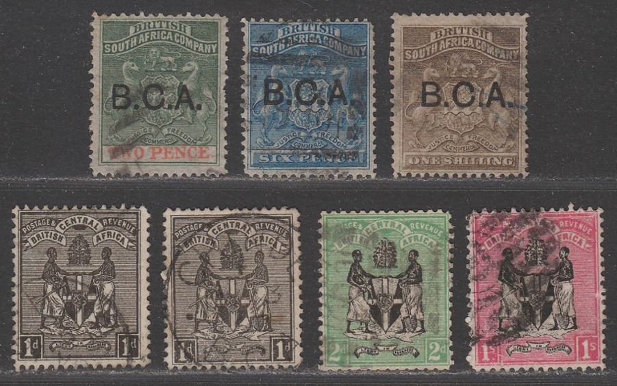 British Central Africa 1891-96 QV BCA Overprints to 1sh + Arms to 1sh Used