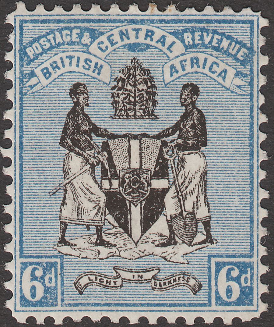 British Central Africa 1896 QV 6d Black + Blue Mint SG35 cat £50 with thin