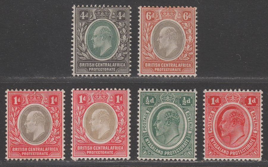 British Central Africa / Nyasaland 1903-08 KEVII Selection to 6d Mint