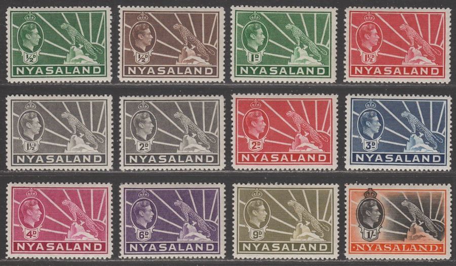 Nyasaland 1938 KGVI Leopard Part Set to 1sh Mint