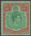 Click for more photos and details Nyasaland 1938 KGVI 10sh Emerald and Deep Red Mint SG142