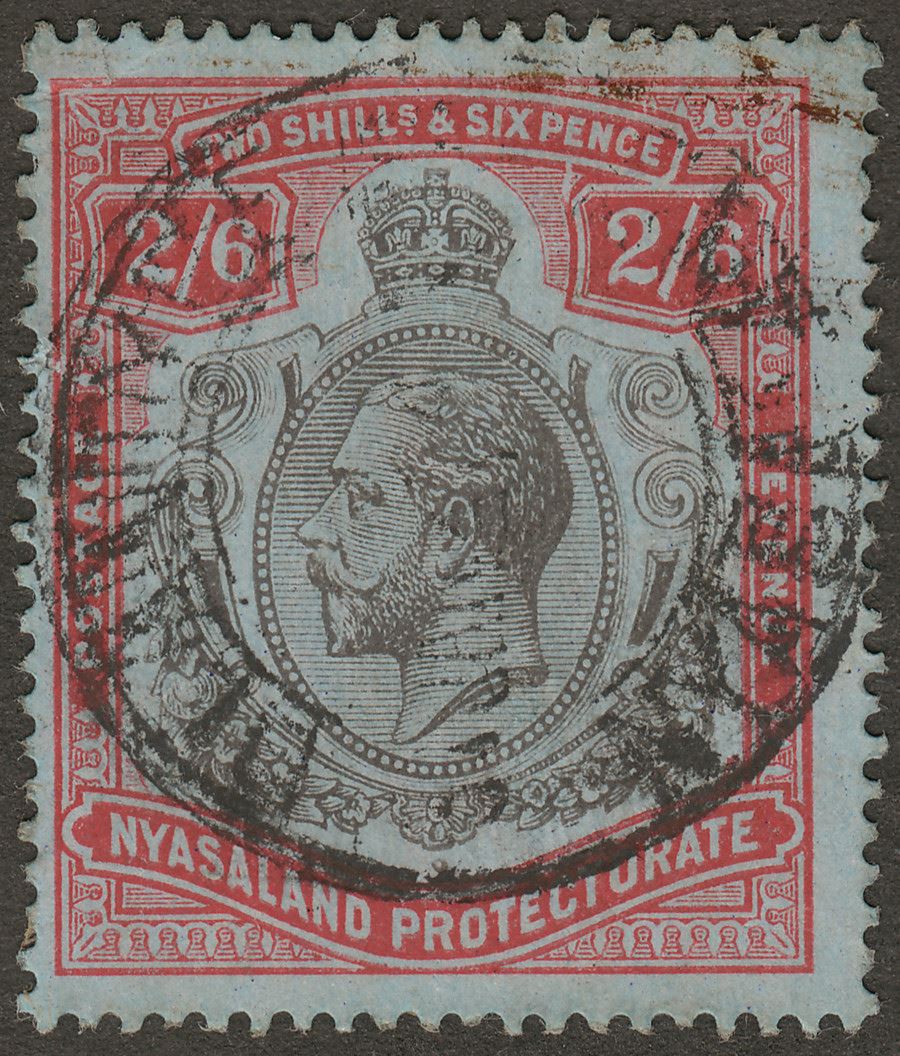 Nyasaland 1913 KGV 2sh6d Black and Red on Blue Used SG94 cat £28
