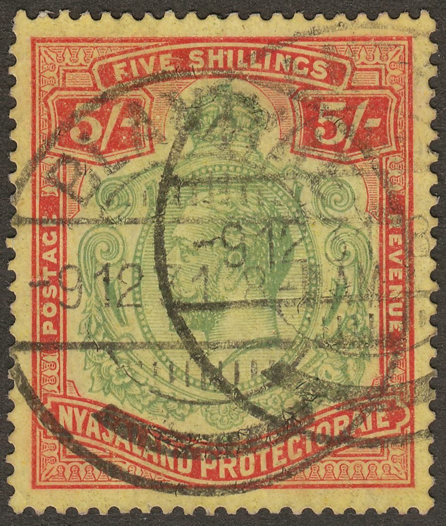Nyasaland 1929 KGV 5sh Green and Red on Yellow Used SG112 cat £85