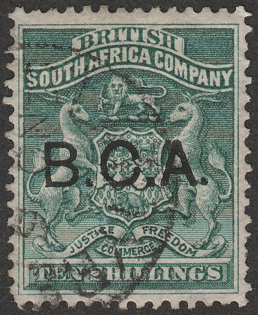 British Central Africa 1891 QV BCA Opt on BSAC 10sh Deep Green Used SG13